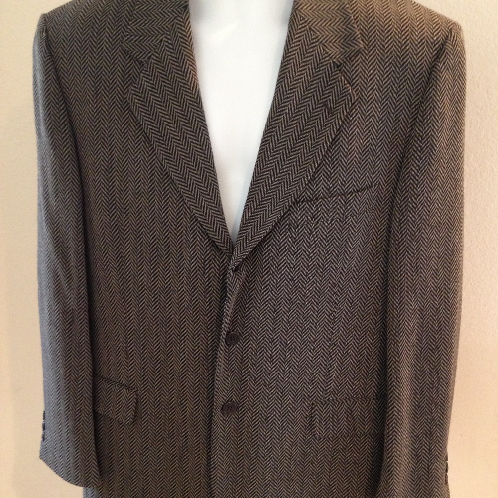 Louis Feraud Sports Coat Green/Black Herringbone